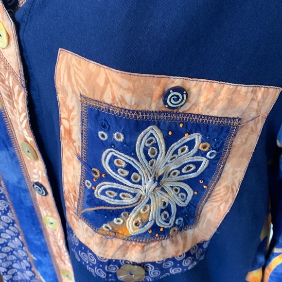 Bali Emerald Blue Batik Multi Media Button Front Tunic Size S - Picture 3 of 9